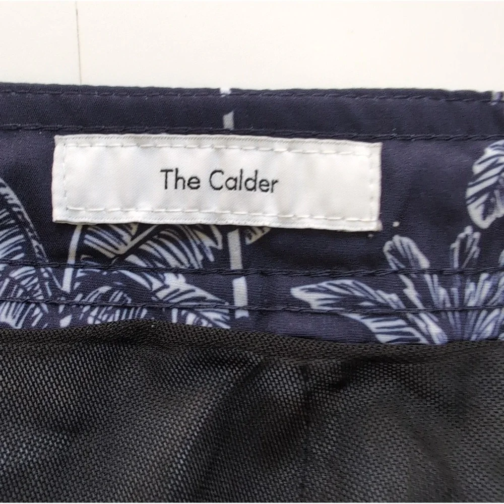 Onia The Calder Swim Trunks Mens XL Navy Blue Sketch Palm Tree Luxury